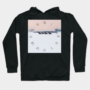 Four horses galloping on snowy paddock Hoodie